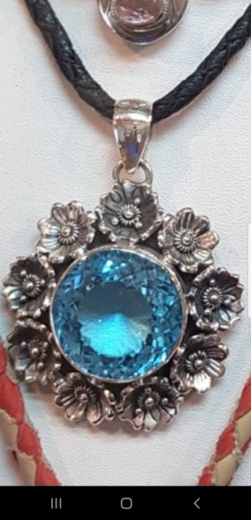 Natural Swiss Blue Topaz Pendant Vintage