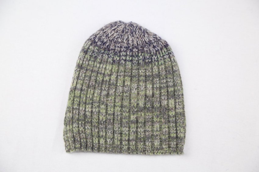 Knitted Winter Beanie Hat – Grey & Olive Melange